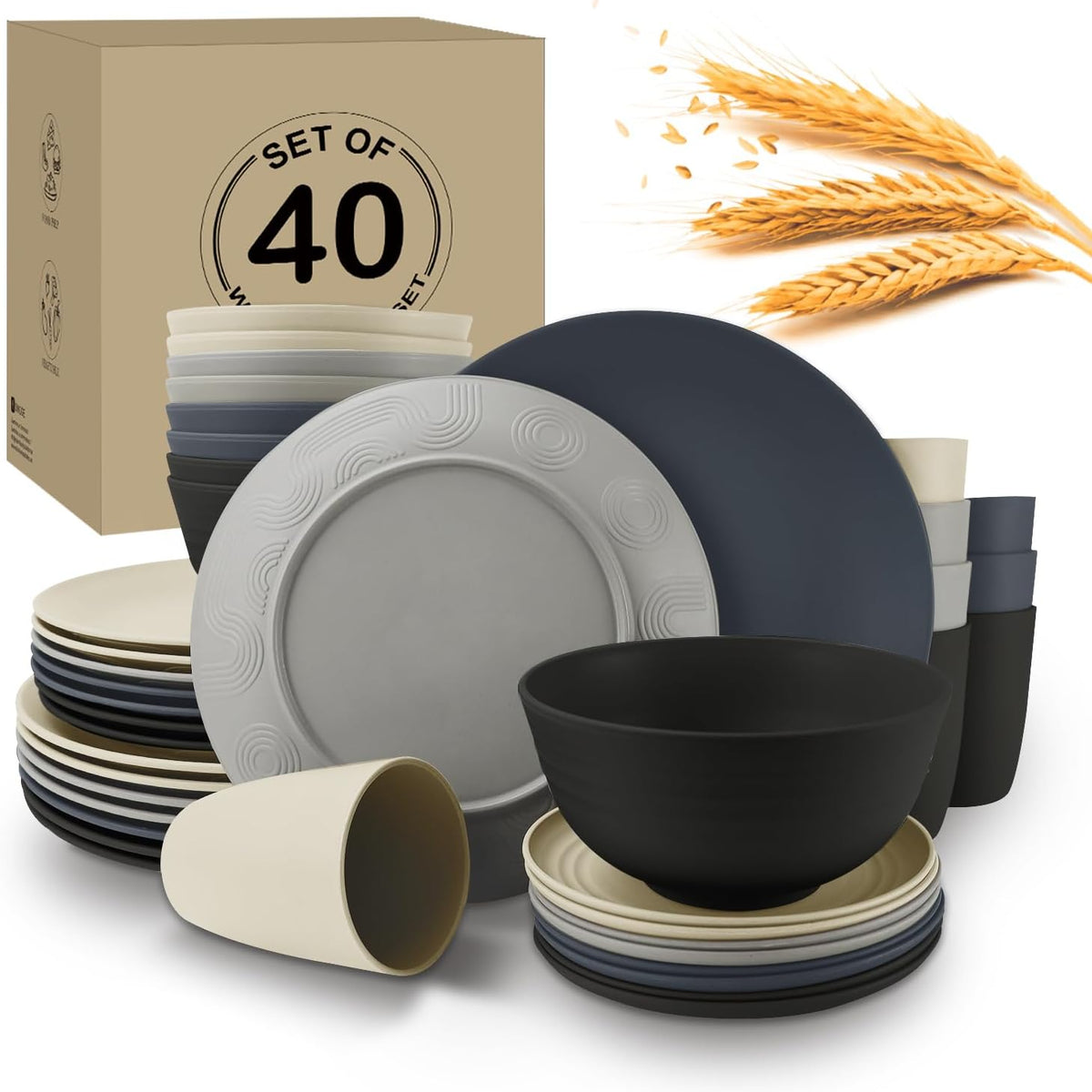 40 Pack plates and bowls sets for kids