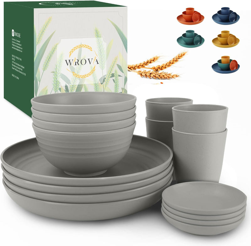 Wheat straw plates and bowls sets of 16