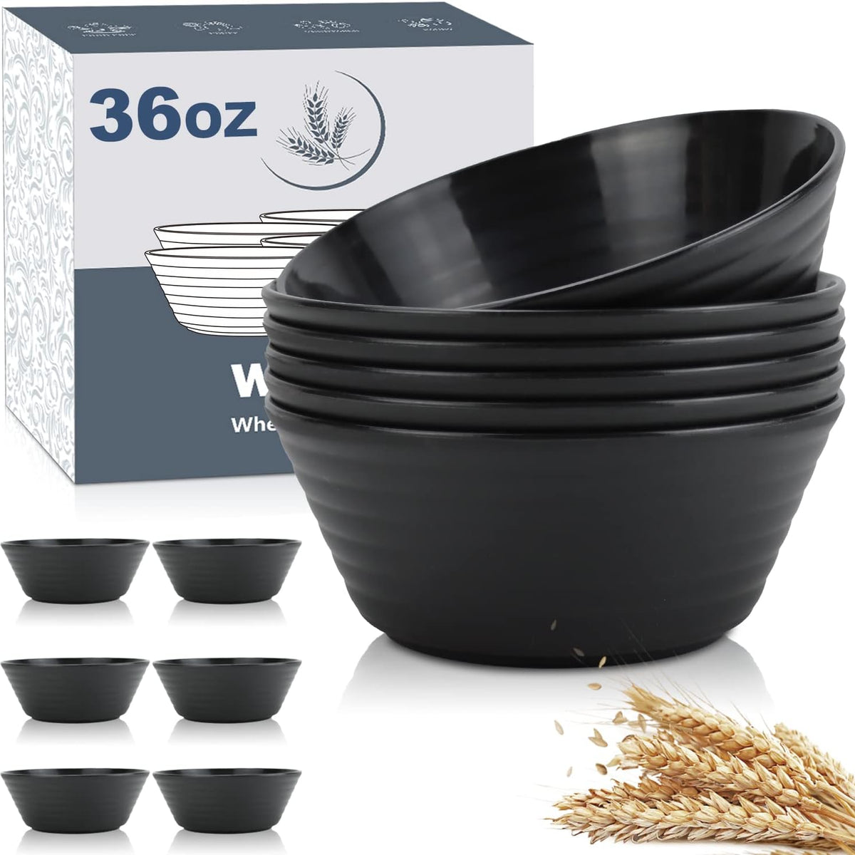 Wheat Straw Bowl Sets,6 PCS Unbreakable Cereal Bowl 36 OZ