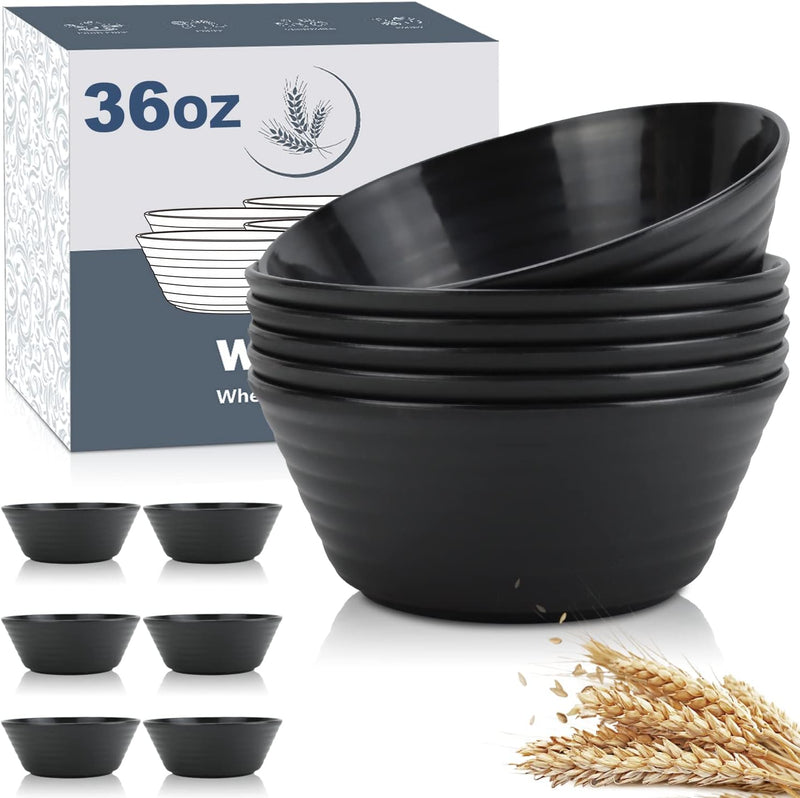 Wheat Straw Bowl Sets,6 PCS Unbreakable Cereal Bowl 36 OZ