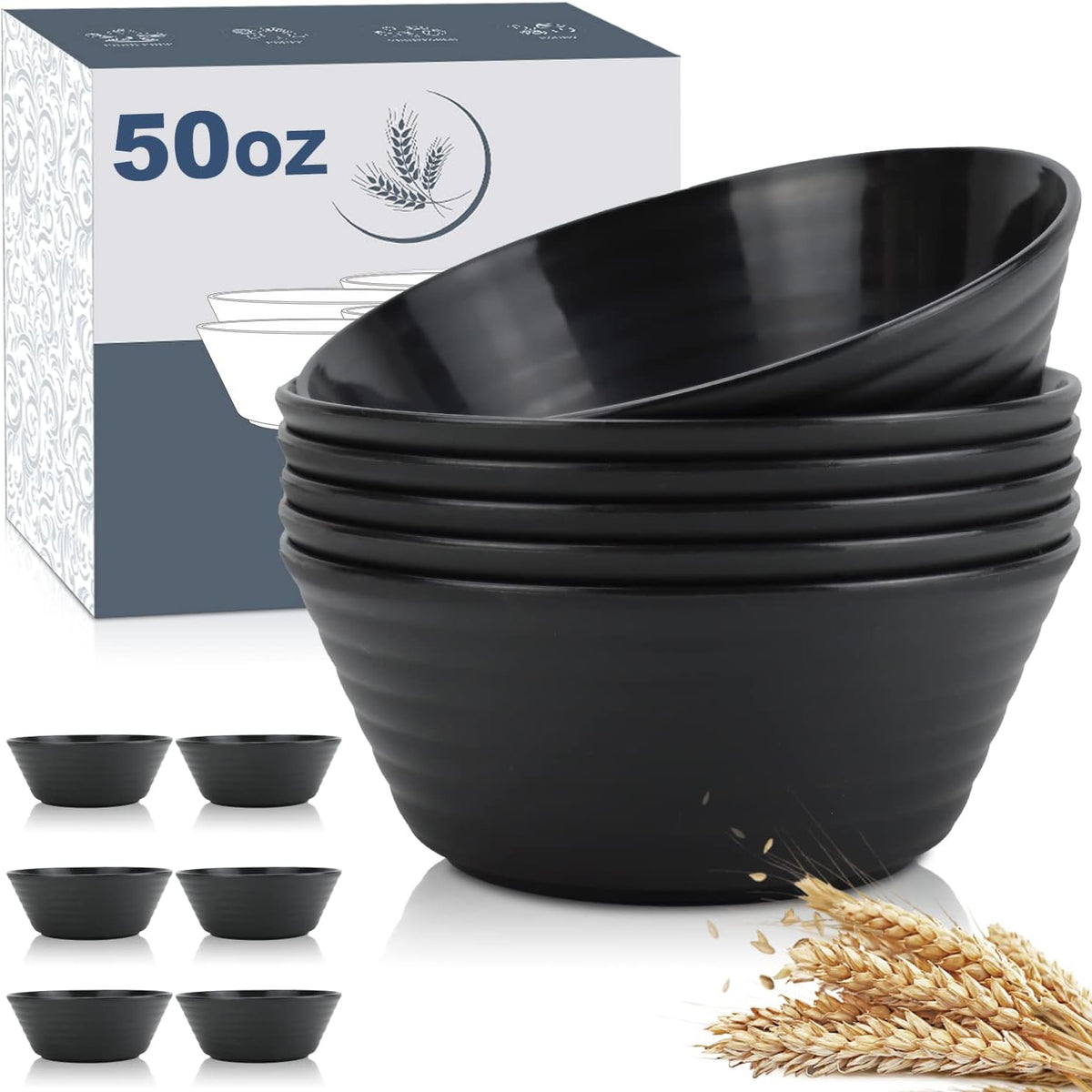 Wheat Straw Bowl Sets,6 PCS Unbreakable Cereal Bowl 50 OZ
