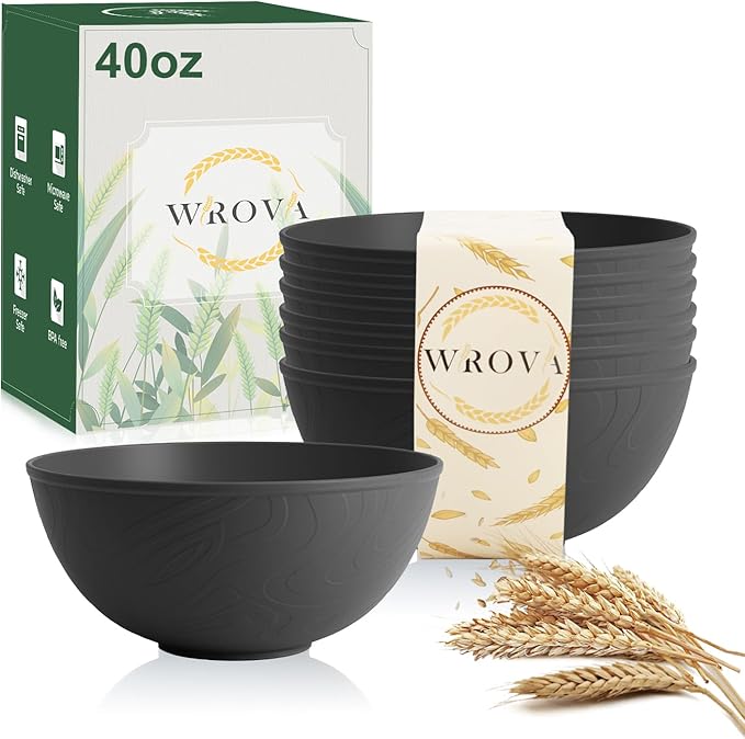 Wrova Wheat Straw Bowls for Kitchen set of 6,Anti-Scald Thick Soup Bowls 40oz,Microwave and Dishwasher Safe Bowl Sets, Unbreakable Cereal Bowl Sets. Vibrant Series