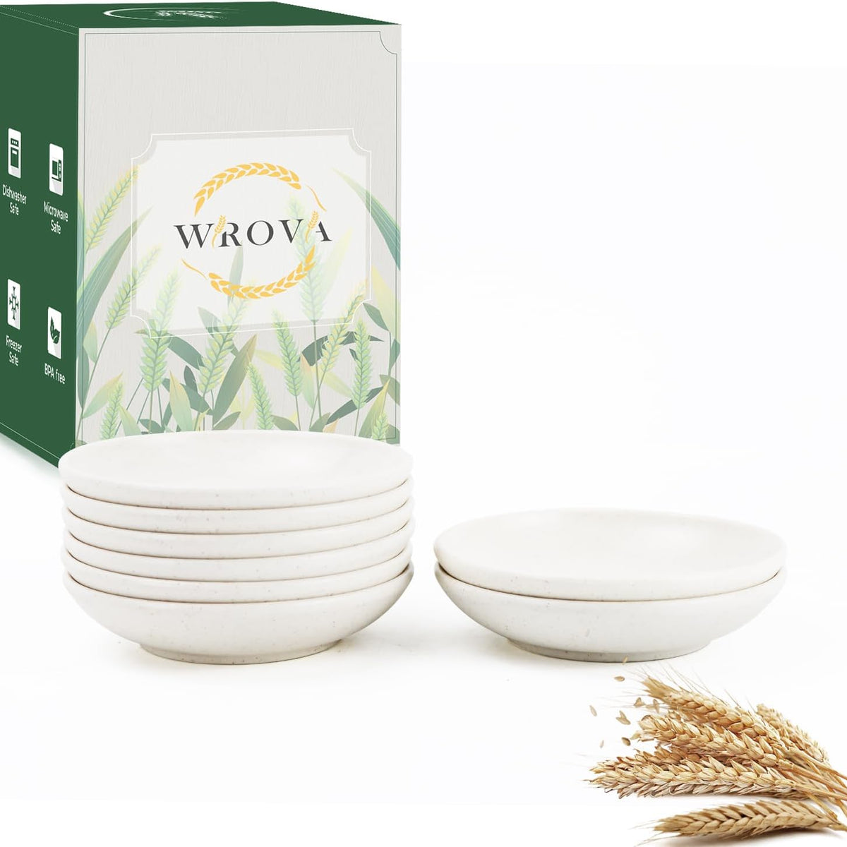 soy sauce dish 4 inch set of 8, small wheat straw plates 1.5oz