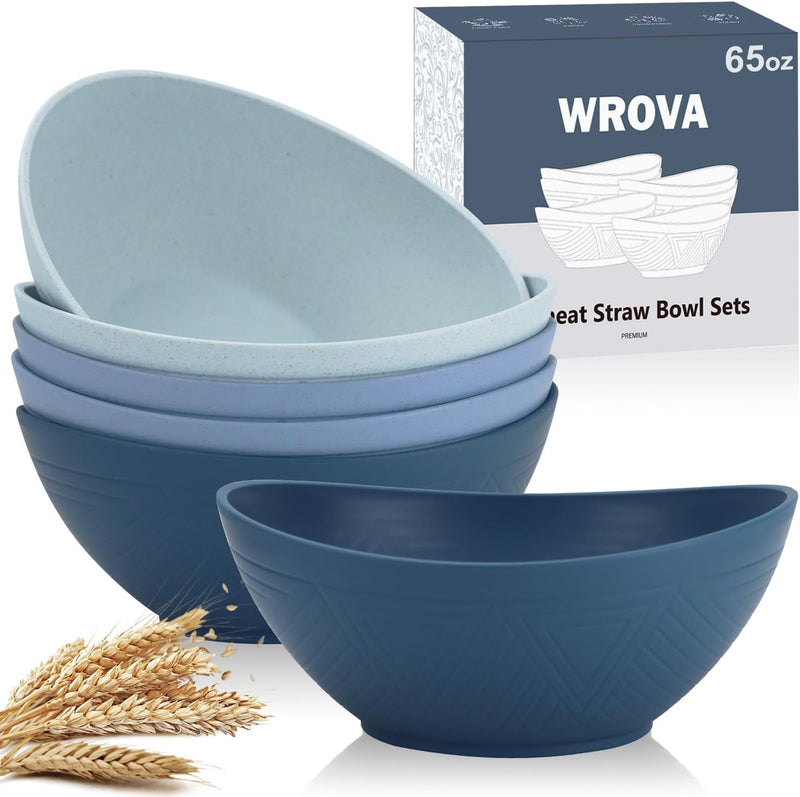 65 oz Big Salad Bowls - Large Wheat Straw Bowls set of 6