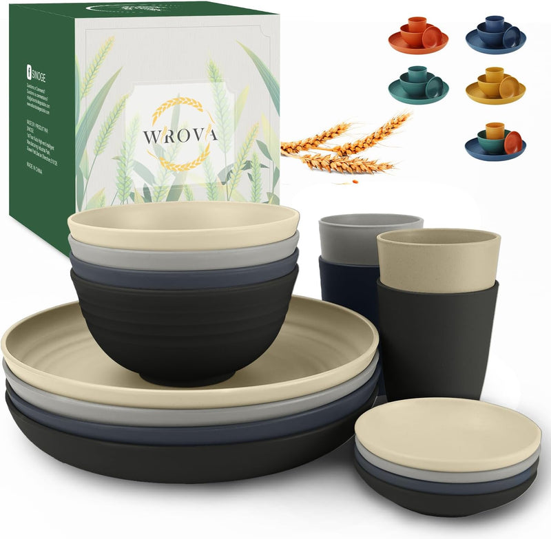 Wheat straw plates and bowls sets of 16