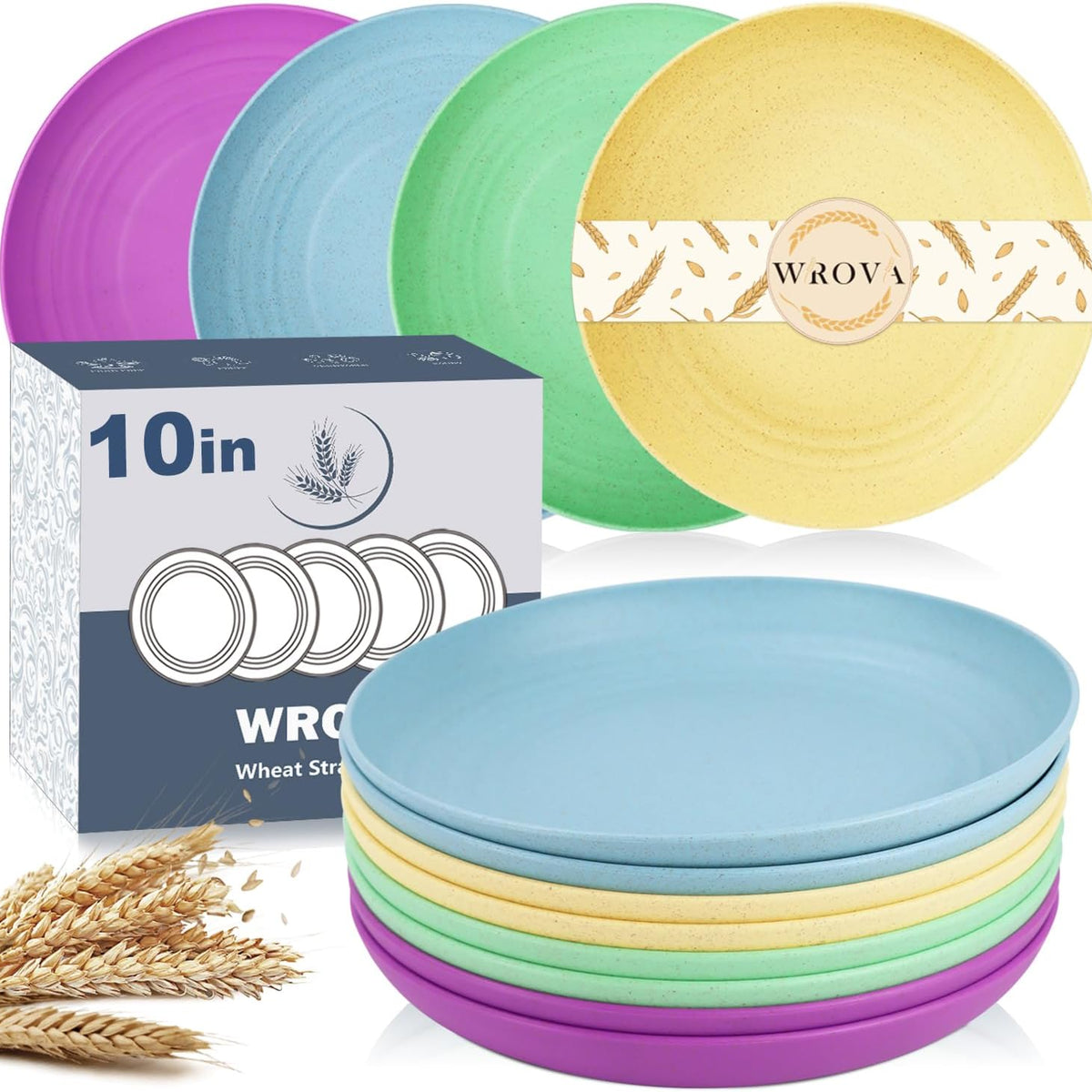 Wheat Straw Plates - 10 Inch Unbreakable Dinner Plates Set of 8