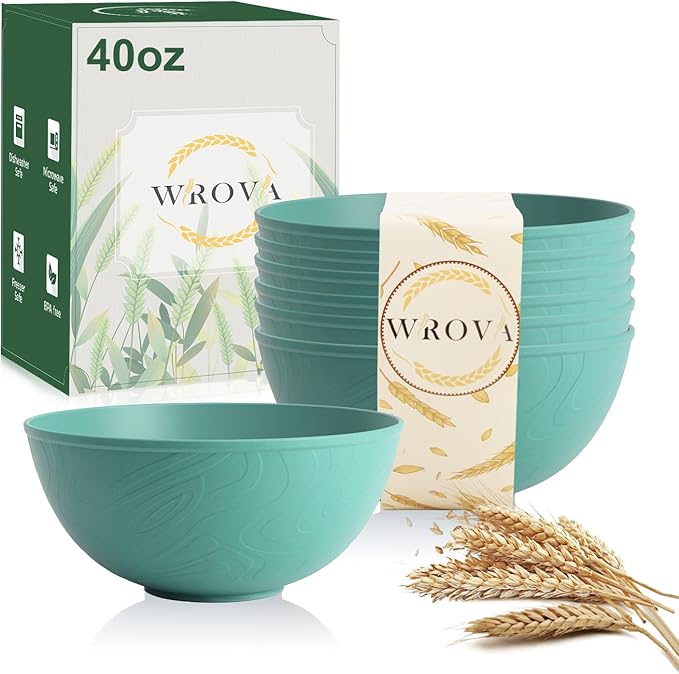 Wrova Wheat Straw Bowls for Kitchen set of 6,Anti-Scald Thick Soup Bowls 40oz,Microwave and Dishwasher Safe Bowl Sets, Unbreakable Cereal Bowl Sets. Vibrant Series