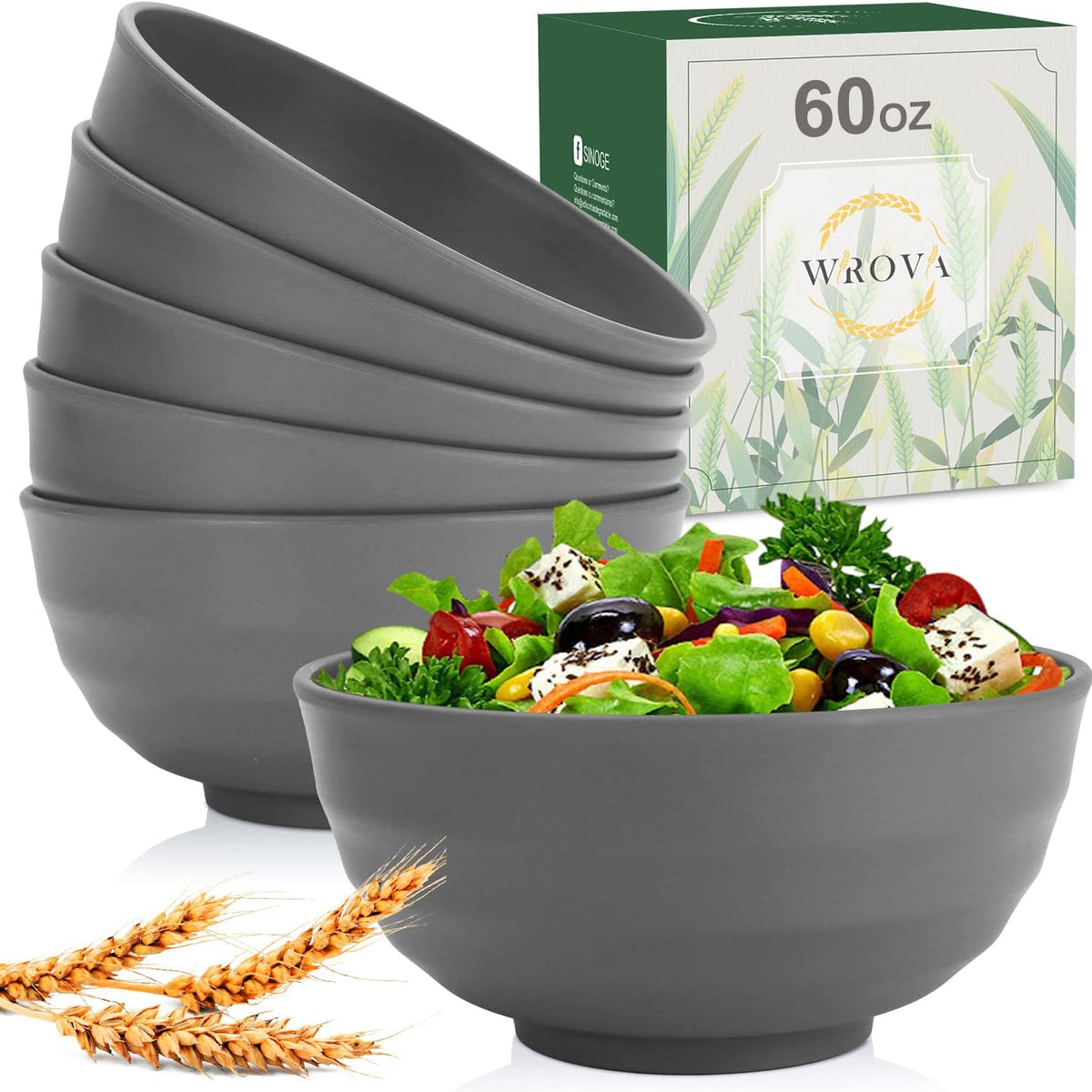 Wheat Straw Bowls Set 60 OZ Unbreakable Large Cereal Bowls Set of 6