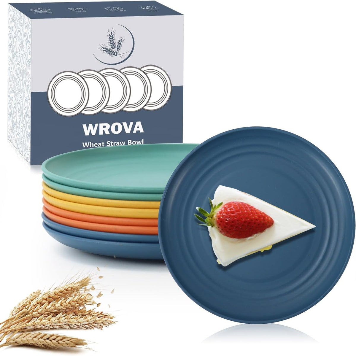 Handy Appetizer Plates Set of 8 - Small Wheat Straw Dessert Plates 6 Inch