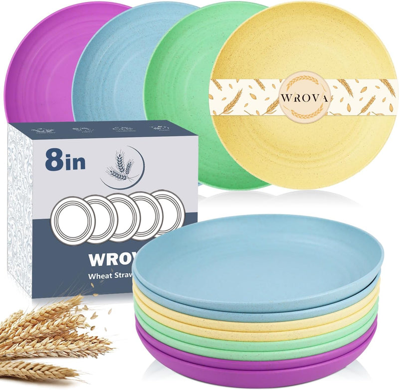 Wheat Straw Plates - 8 Inch Unbreakable Dinner Set of 8