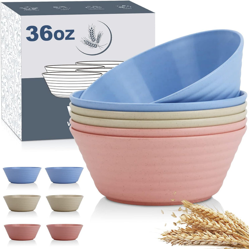 Wheat Straw Bowl Sets,6 PCS Unbreakable Cereal Bowl 36 OZ