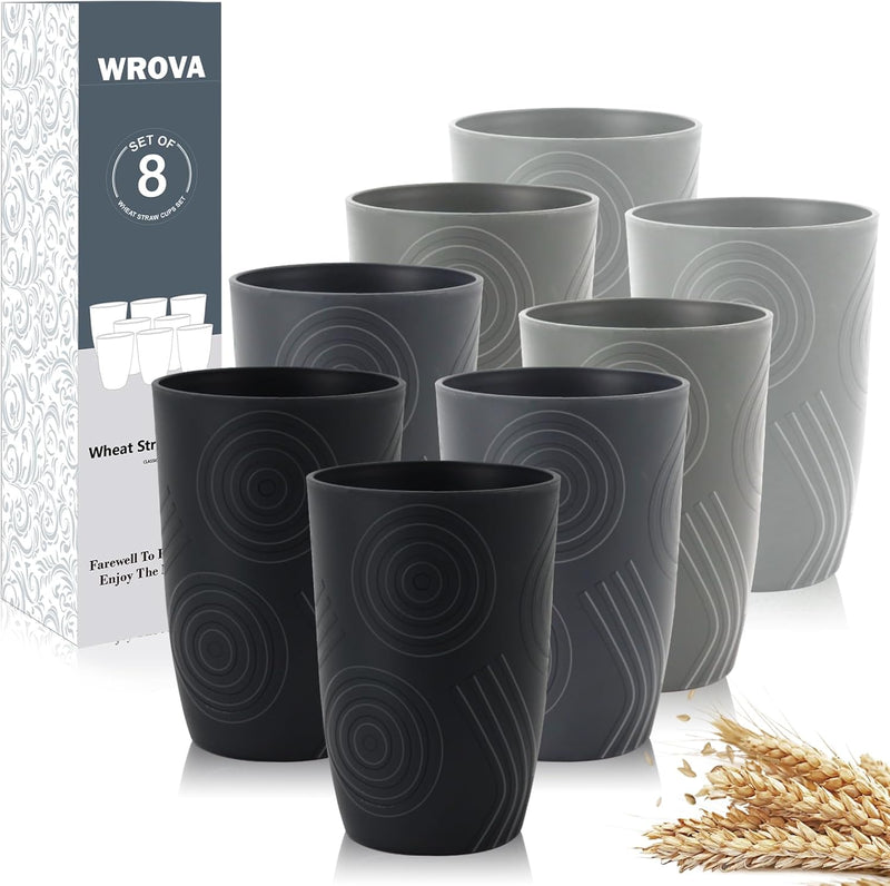 Wheat Straw Cups 16oz set of 8 with Etched Pattern