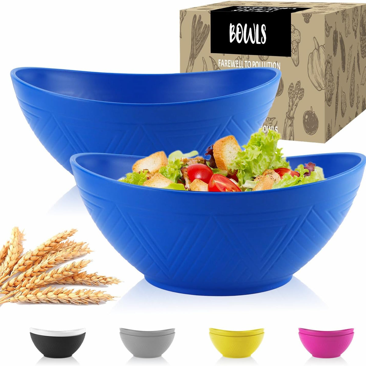Big Wheat Straw Bowls,Large Salad Bowls Set of 2