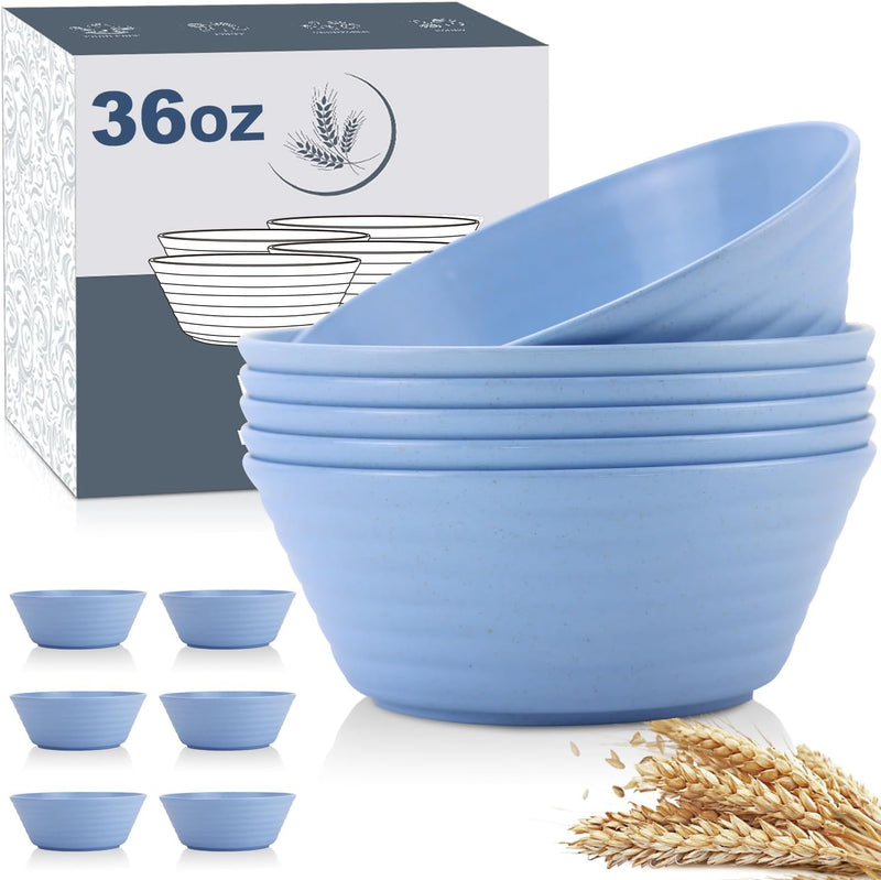Wheat Straw Bowl Sets,6 PCS Unbreakable Cereal Bowl 36 OZ