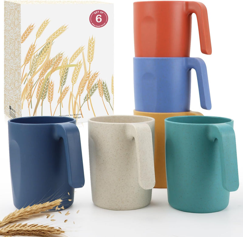 16oz Wheat Straw Cups with handles set of 6