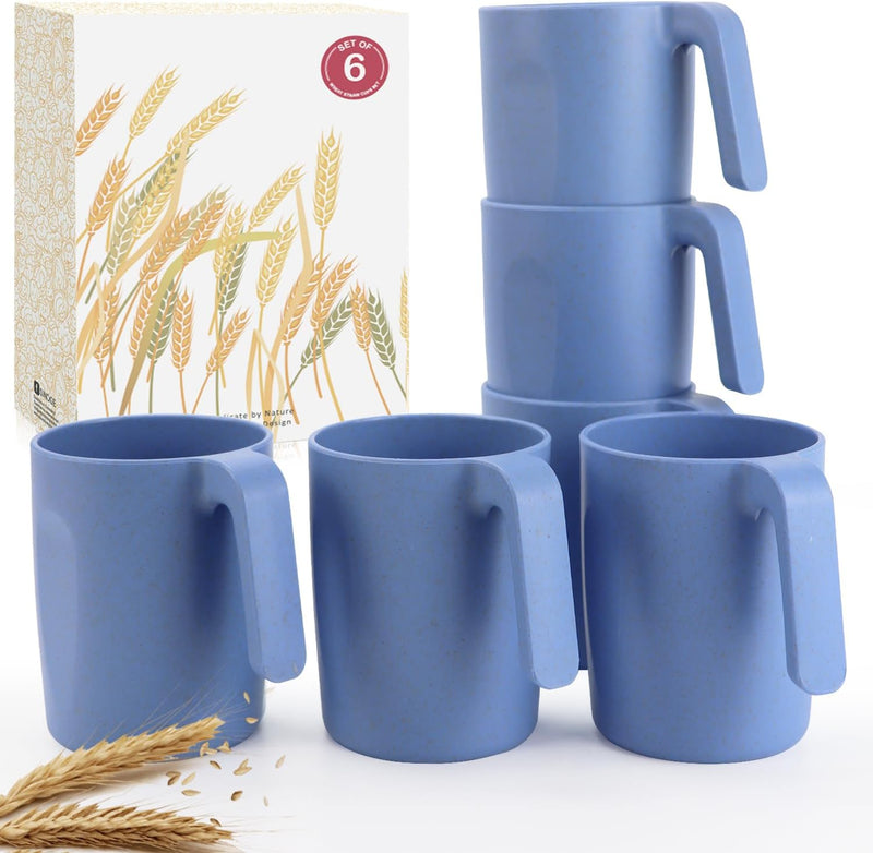16oz Wheat Straw Cups with handles set of 6