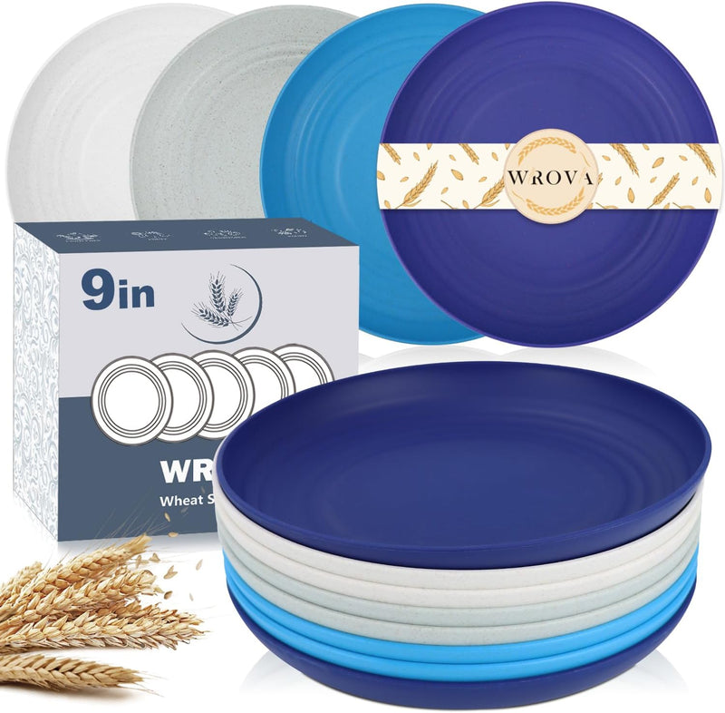 Wheat Straw Plates - 9 Inch Unbreakable Dinner Plates Set of 8