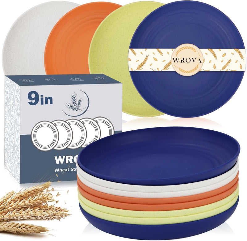 Wheat Straw Plates - 9 Inch Unbreakable Dinner Plates Set of 8