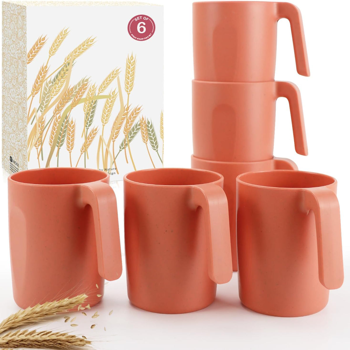 16oz Wheat Straw Cups with handles set of 6