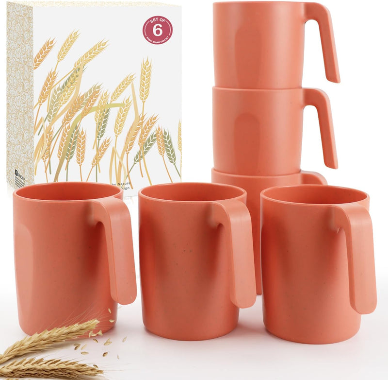 16oz Wheat Straw Cups with handles set of 6