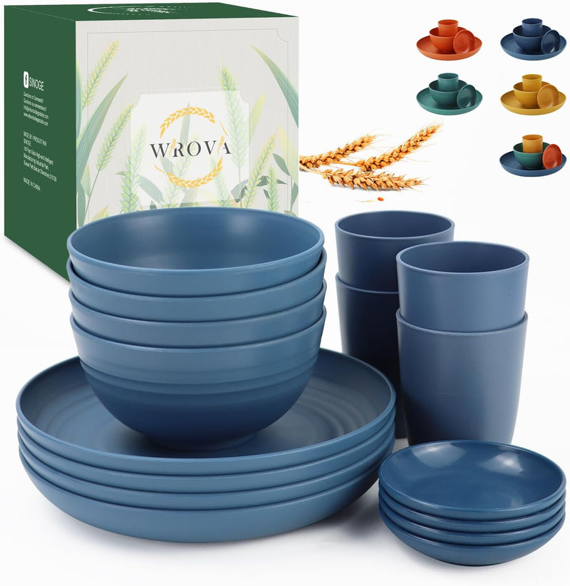 Wheat straw plates and bowls sets of 16