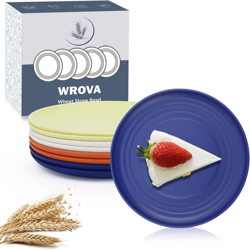 Handy Appetizer Plates Set of 8 - Small Wheat Straw Dessert Plates 6 Inch