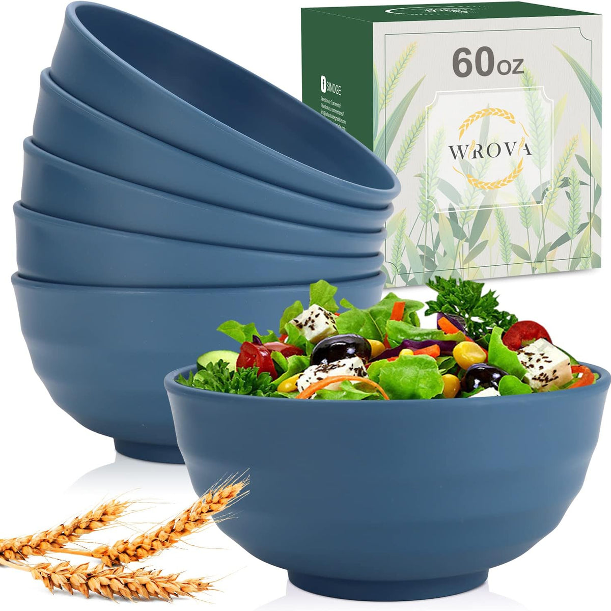 Wheat Straw Bowls Set 60 OZ Unbreakable Large Cereal Bowls Set of 6