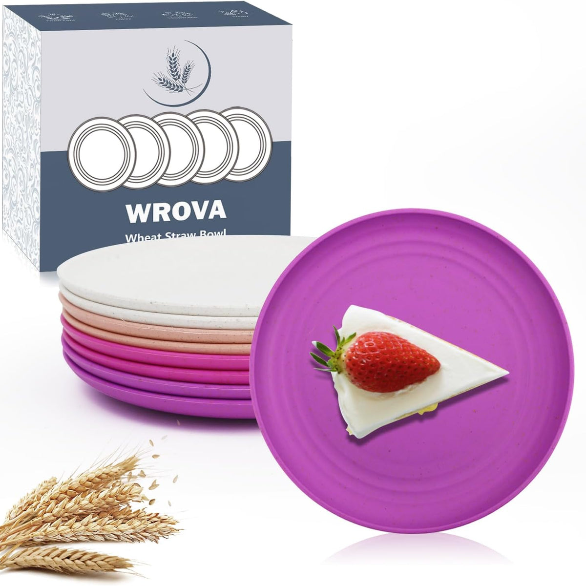 Handy Appetizer Plates Set of 8 - Small Wheat Straw Dessert Plates 6 Inch