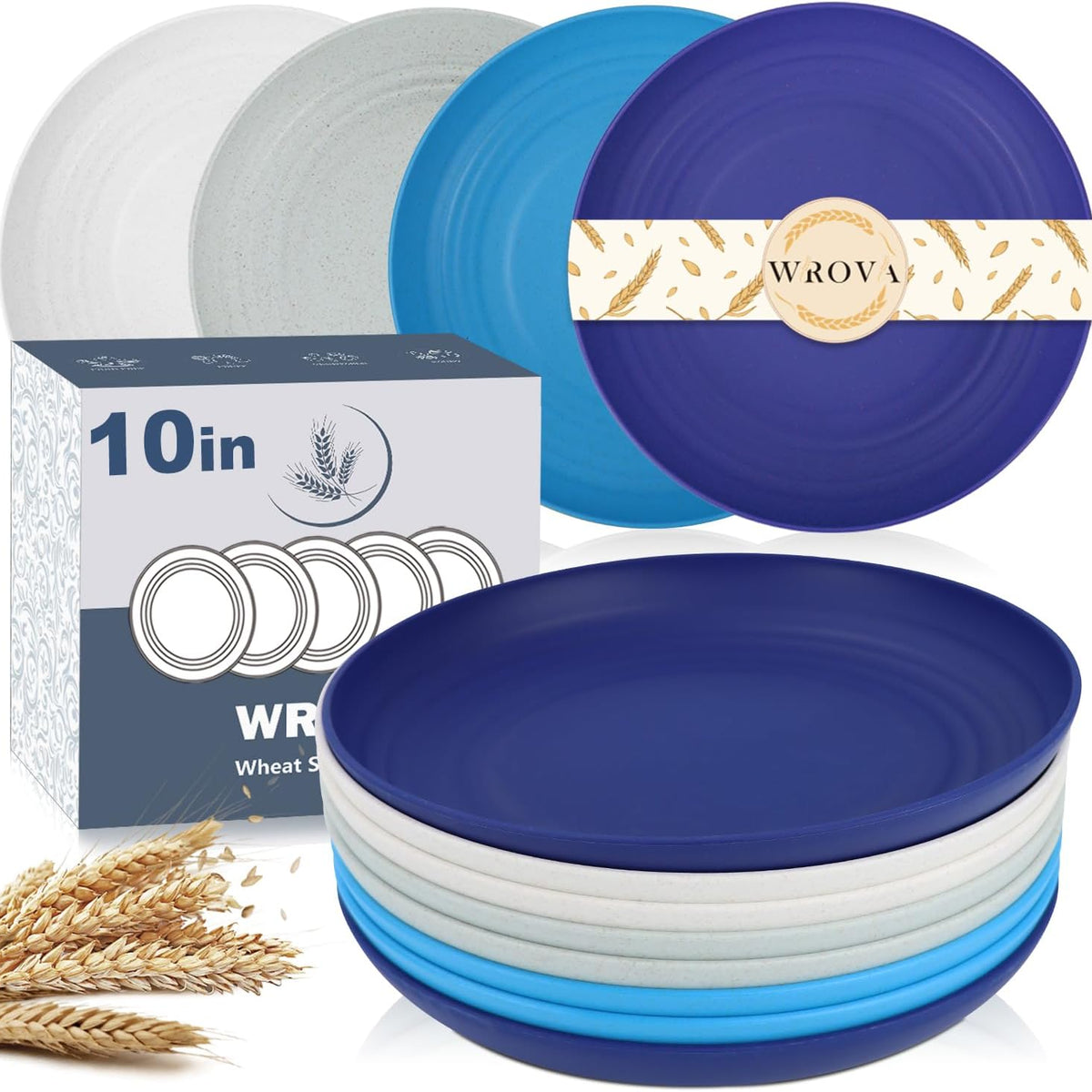 Wheat Straw Plates - 10 Inch Unbreakable Dinner Plates Set of 8