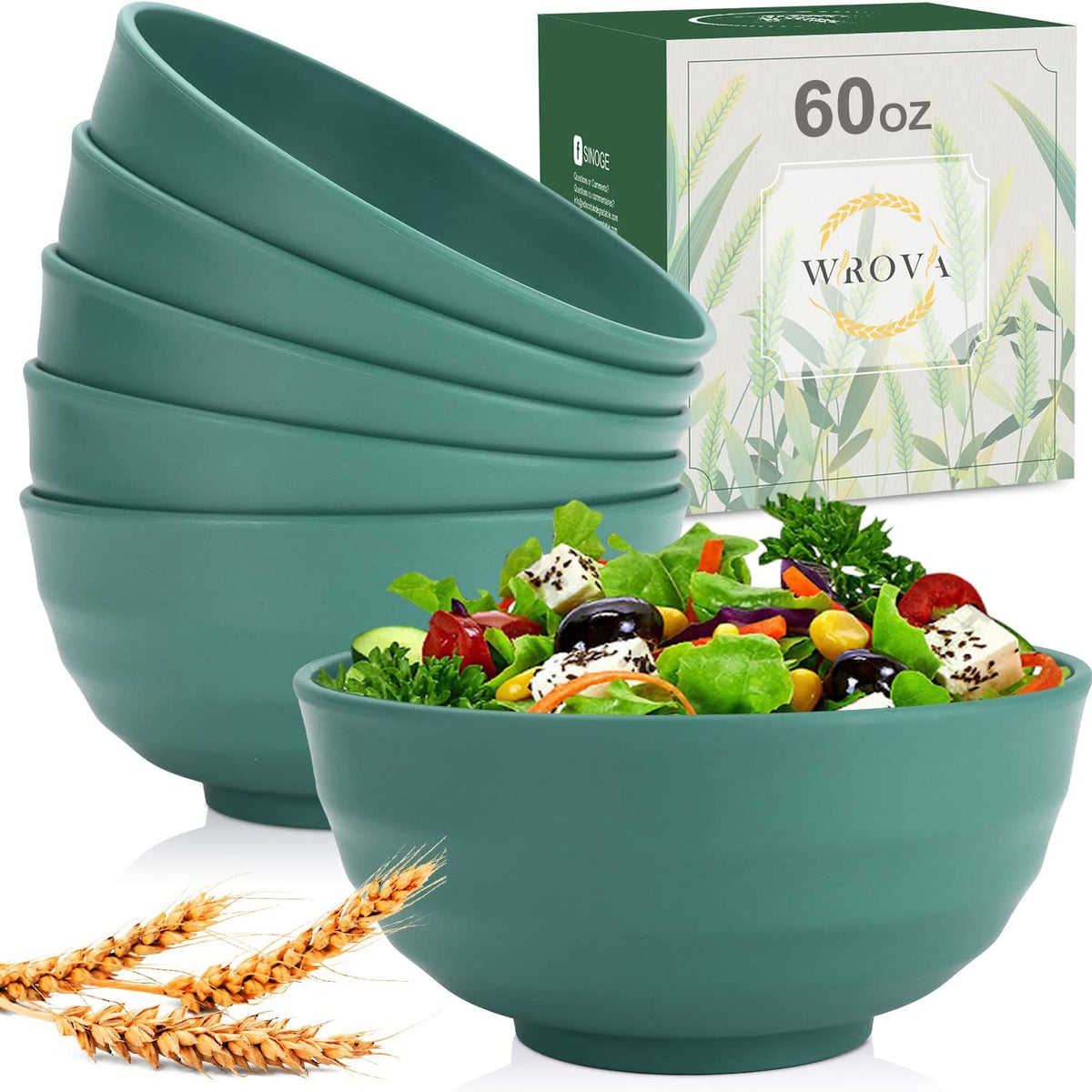 Wheat Straw Bowls Set 60 OZ Unbreakable Large Cereal Bowls Set of 6