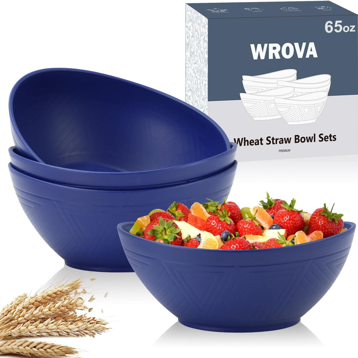 65 oz Large Salad Bowls Ivory - Wheat Straw Salad bowls Set of 4