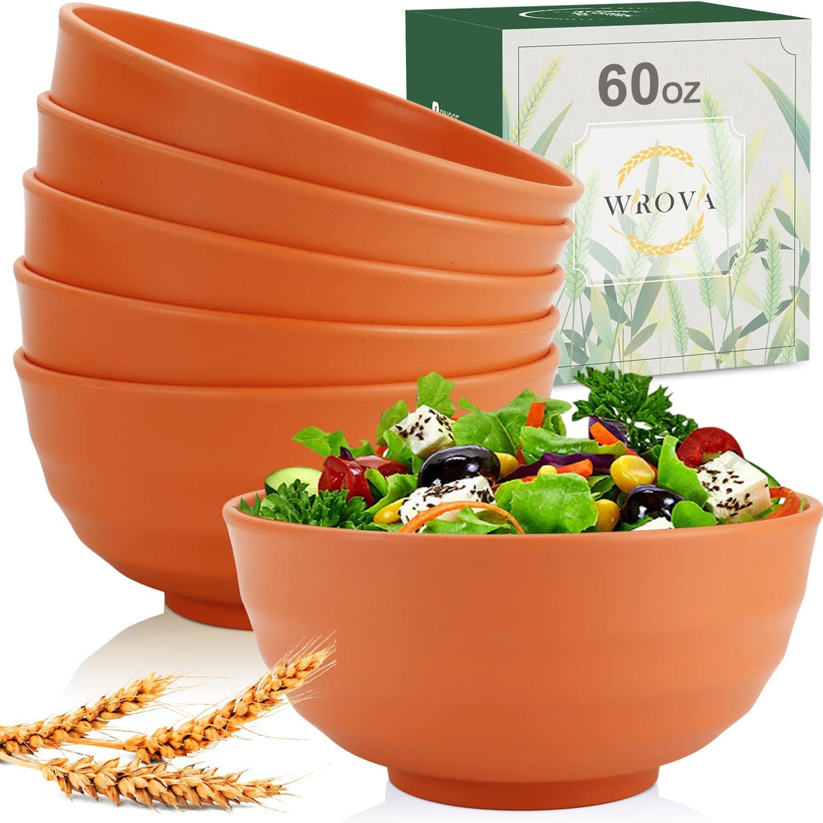 Wheat Straw Bowls Set 60 OZ Unbreakable Large Cereal Bowls Set of 6