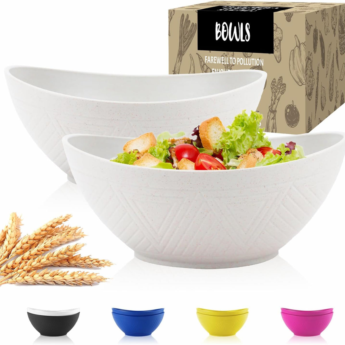Big Wheat Straw Bowls,Large Salad Bowls Set of 2