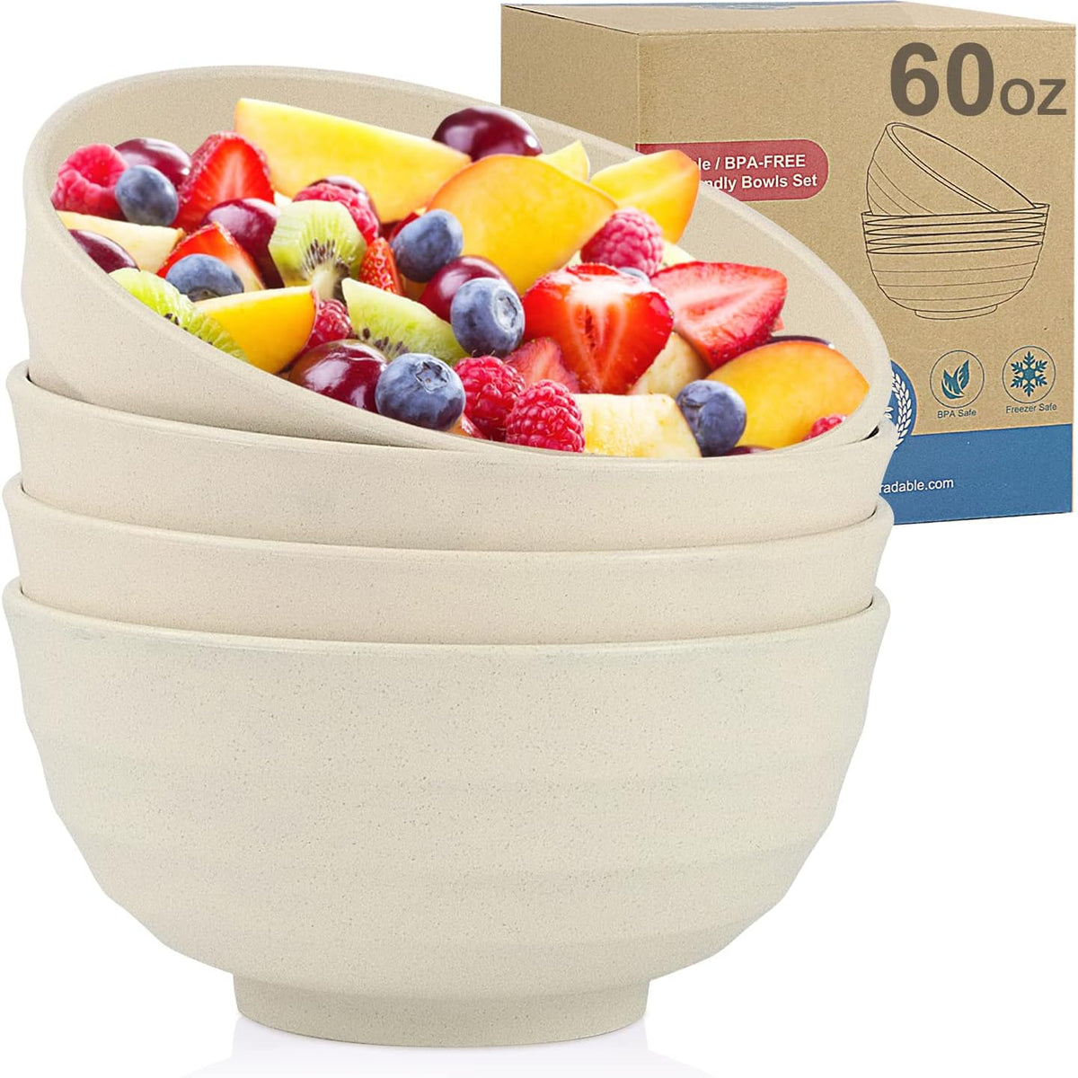 Wheat Straw Bowls Set 60 OZ Unbreakable Large Cereal Bowls Set of 6