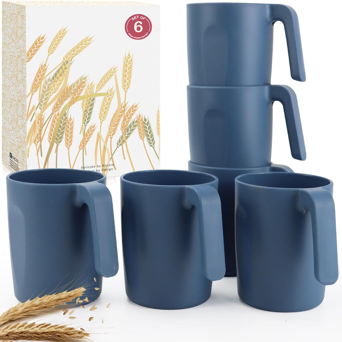 16oz Wheat Straw Cups with handles set of 6