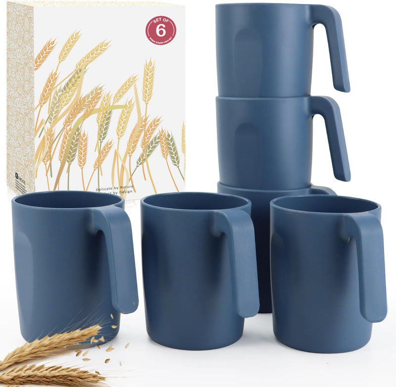 16oz Wheat Straw Cups with handles set of 6