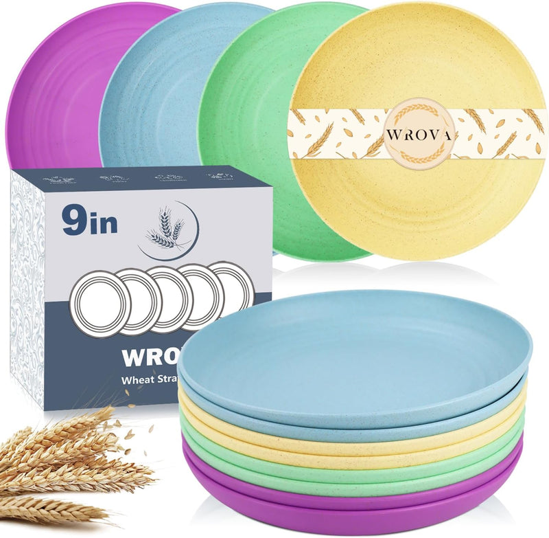 Wheat Straw Plates - 9 Inch Unbreakable Dinner Plates Set of 8