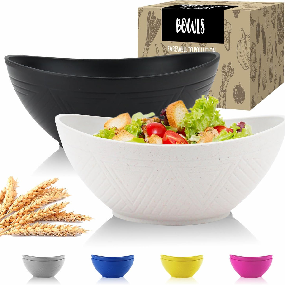 Big Wheat Straw Bowls,Large Salad Bowls Set of 2