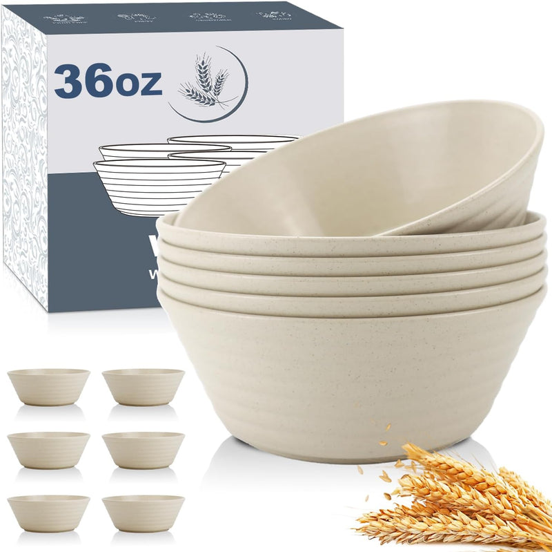 Wheat Straw Bowl Sets,6 PCS Unbreakable Cereal Bowl 36 OZ