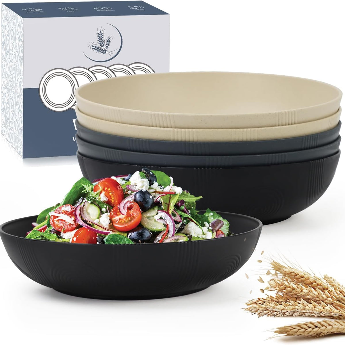 10 inch Wheat Straw Salad Bowls Set of 6