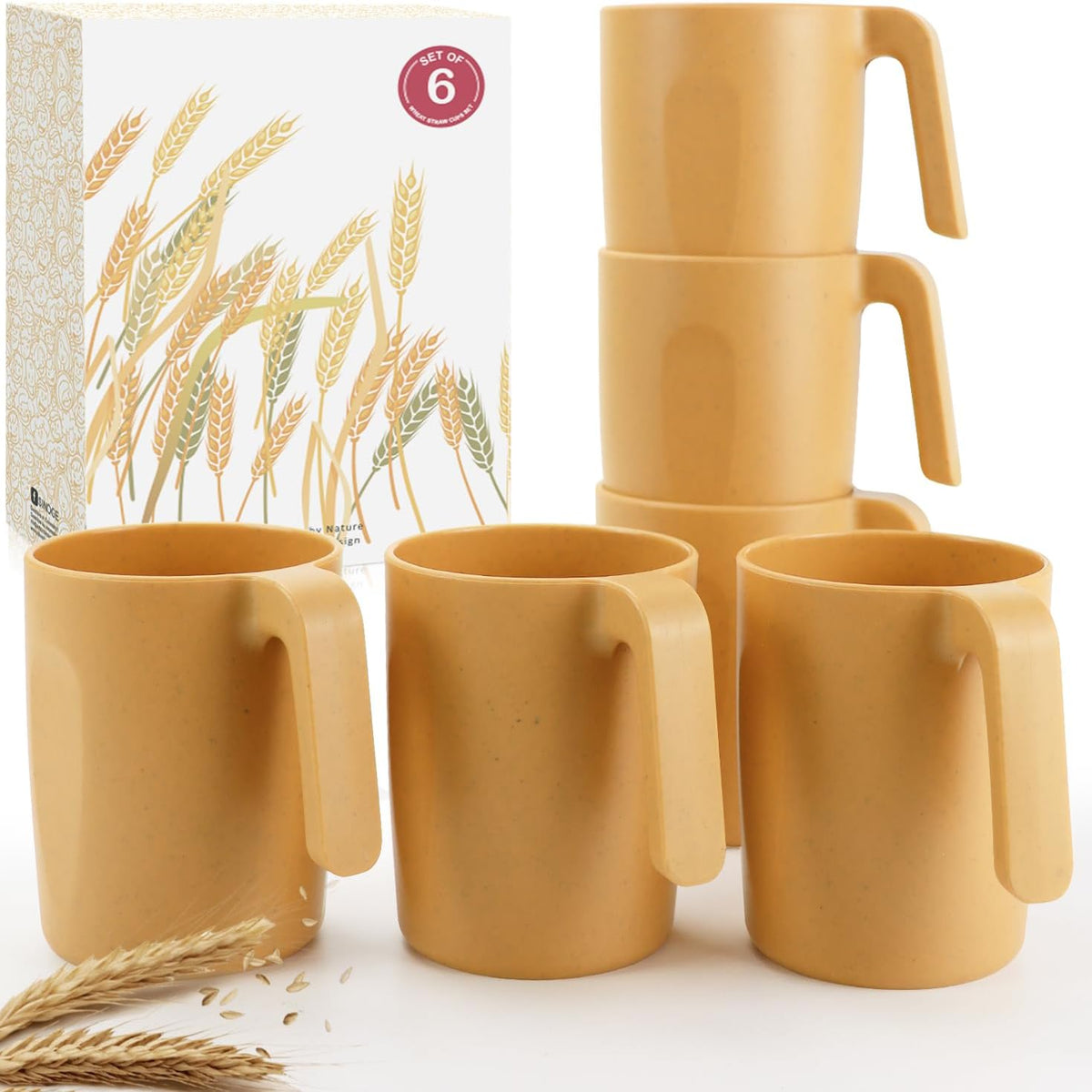 16oz Wheat Straw Cups with handles set of 6