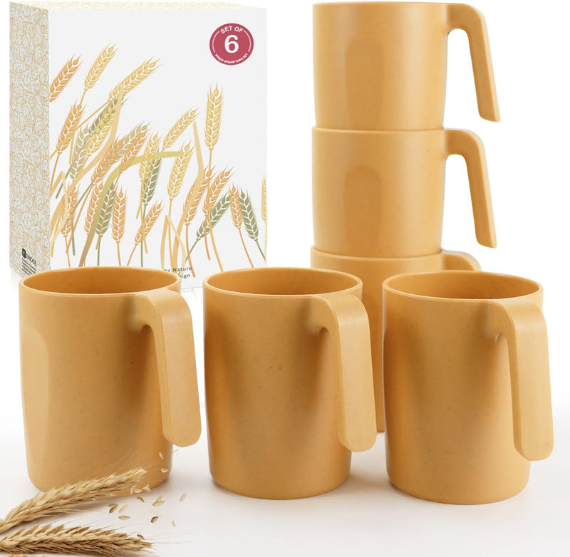16oz Wheat Straw Cups with handles set of 6