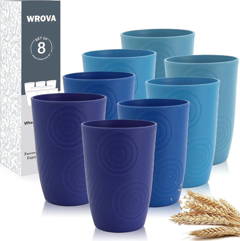 Wheat Straw Cups 16oz set of 8 with Etched Pattern