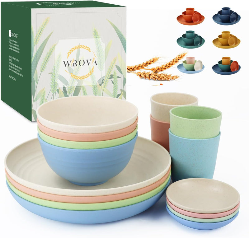 Wheat straw plates and bowls sets of 16