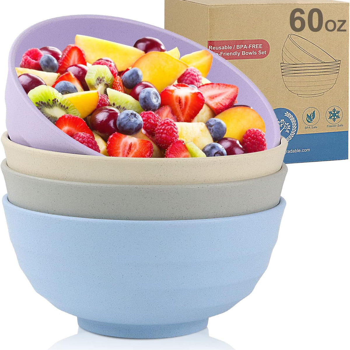 Wheat Straw Bowls Set 60 OZ Unbreakable Large Cereal Bowls Set of 6