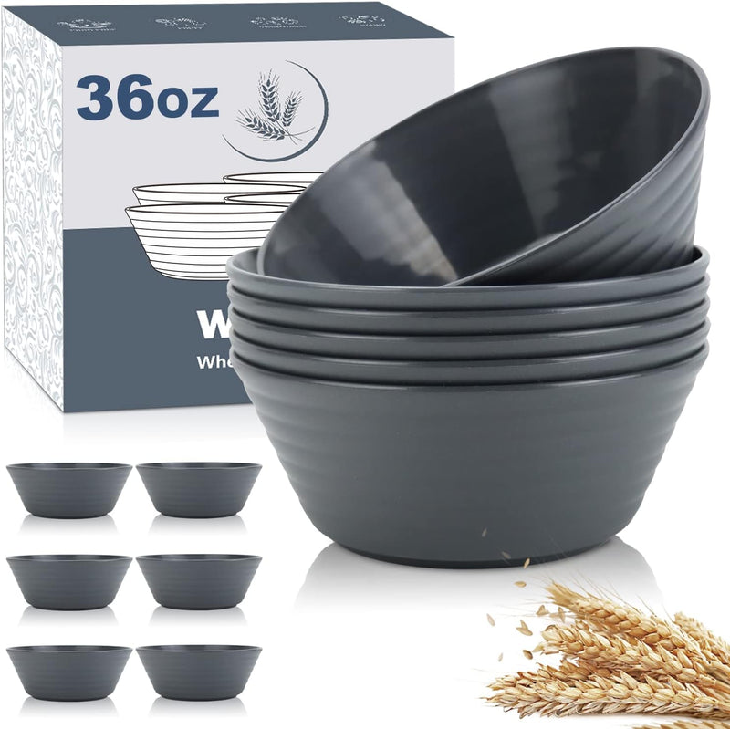 Wheat Straw Bowl Sets,6 PCS Unbreakable Cereal Bowl 36 OZ