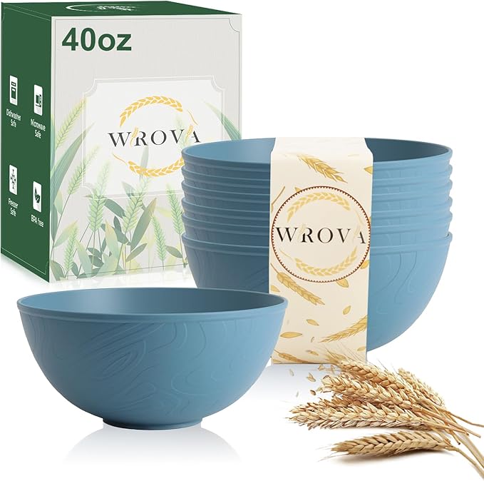 Wrova Wheat Straw Bowls for Kitchen set of 6,Anti-Scald Thick Soup Bowls 40oz,Microwave and Dishwasher Safe Bowl Sets, Unbreakable Cereal Bowl Sets. Vibrant Series