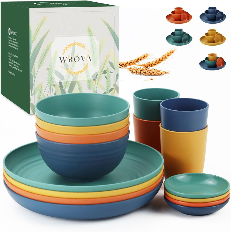 Wheat straw plates and bowls sets of 16