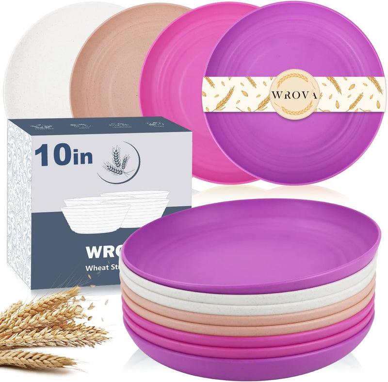 Wheat Straw Plates - 10 Inch Unbreakable Dinner Plates Set of 8