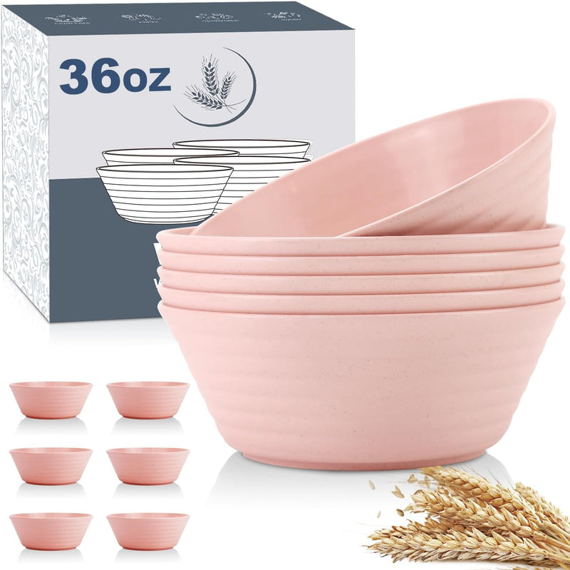 Wheat Straw Bowl Sets,6 PCS Unbreakable Cereal Bowl 36 OZ